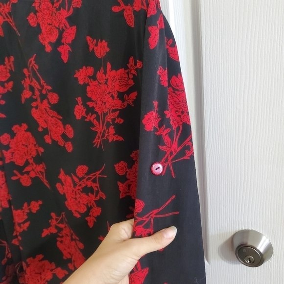 Women floral print blouse long sleeves black& red pop over‎ - Picture 6 of 10